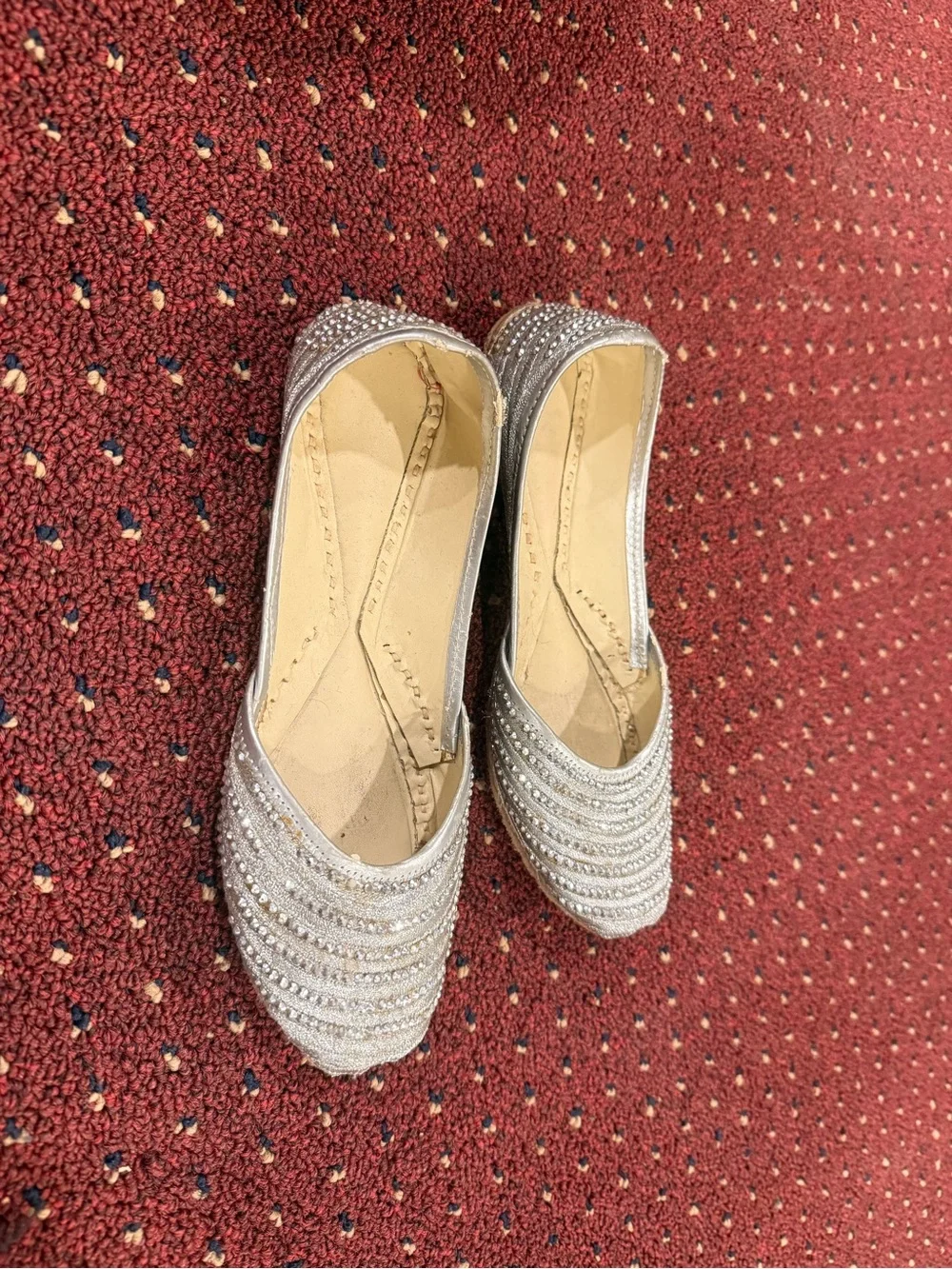 Elegant Silver Beaded Women's Flat Shoes
